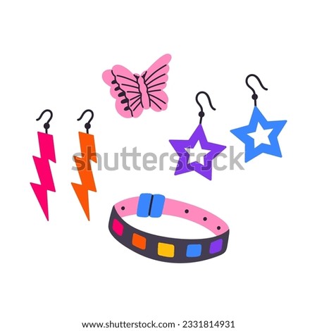 Classic 80s 90s accessories in modern style flat, line style. Hand drawn vector. Fashion patch, badge, emblem.