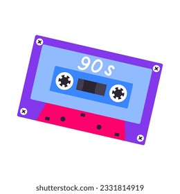 Cámara de audio clásica de los años 90 con estilo de línea plana de estilo moderno. Vector dibujado a mano. Parche de moda, insignia, emblema.