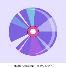 Elemento clásico de los años 80 y 90. Bola de goma azul. Equipamiento deportivo. Diversión y entretenimiento, ocio. Pegatina para redes sociales. Ilustración vectorial plana aislada sobre fondo violeta