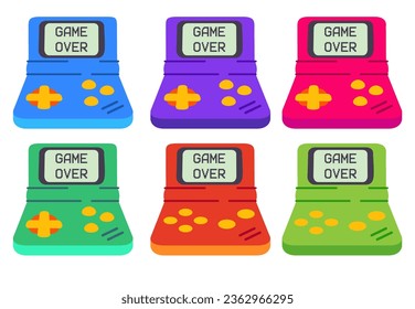 Classic 80s 90s element.Game Play handhabte Gaming-Kind.Video-Spielkonsole.Portable Videospiele.Videospiele.Einzeln auf weißem Hintergrund.Vektorgrafik.