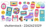 Classic 80s 90s elements in modern style flat, line style. Hand drawn y2k vector illustration. Fashion patch, badge, emblem.