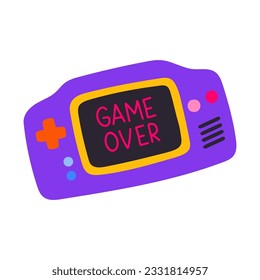 Classic 80s 90s game console in modern style flat, line style. Hand drawn vector. Fashion patch, badge, emblem.