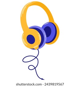 Auriculares clásicos de los años 80 y 90 en estilo moderno plano. Parche de moda, placa, emblema. Dibujado a mano ilustración vectorial 