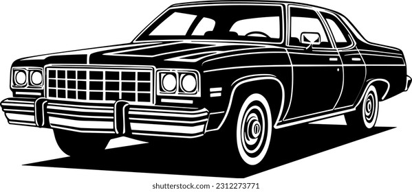 classic 80's American car in black over white