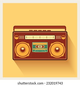 Classic 80s Boombox Portable Cassette Tape Player on Retro Background Detailed Vector Icon