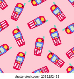 Classic 80s-90s elements in modern style flat, line style. Fashion seamless pattern.Hand drawn vector illustration.
