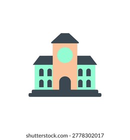 Classic academic building faade with tower and entrance in minimalist style