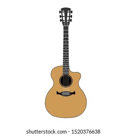 Classic acoustic guitar isolated. Flat design vector illustration.
