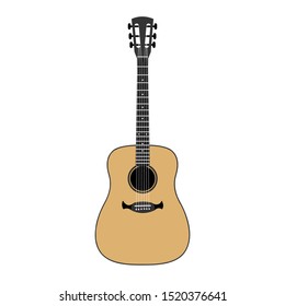 Classic acoustic guitar isolated. Flat design vector illustration.