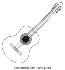 Classic Acoustic Guitar isolated on white. Vector