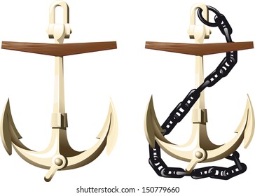 Classic Admiralty anchor and anchor with chain isolated on white background