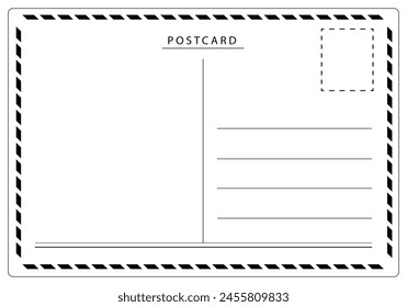 A classic air mail style travel postcard back view with copy space in line art style vector