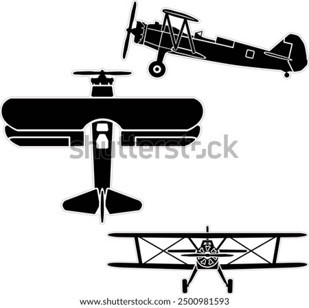 Classic airplane  vector set with outline