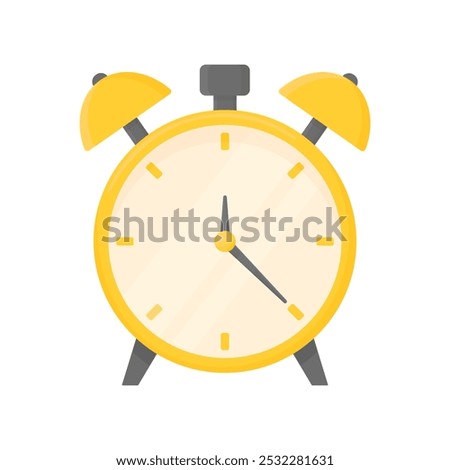 Classic alarm clock in cartoon style on a white isolated background. Golden antique alarm clock it's time to get up for work. A symbol that the time has come to do something.