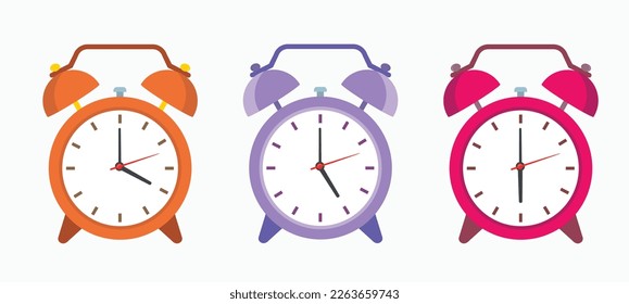 classic alarm clock collection. flat style  vector illustration isolated on white