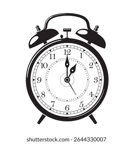 Classic Alarm Clock Icon in Black Show 1 o'clock, vector illustration isolated on white background, eps