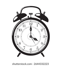 Classic Alarm Clock Icon in Black Show 4 o'clock, vector illustration isolated on white background, eps