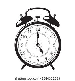 Classic Alarm Clock Icon in Black Show 5 o'clock, vector illustration isolated on white background, eps