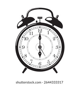 Classic Alarm Clock Icon in Black Show 6 o'clock, vector illustration isolated on white background, eps