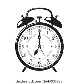 Clássico Alarme Ícone Relógio em Preto Mostrar 7 horas, ilustração vetorial isolado no fundo branco, eps