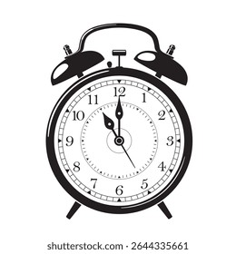 Clássico Alarme Ícone Relógio em Preto Mostrar 11 horas, ilustração vetorial isolado no fundo branco, eps