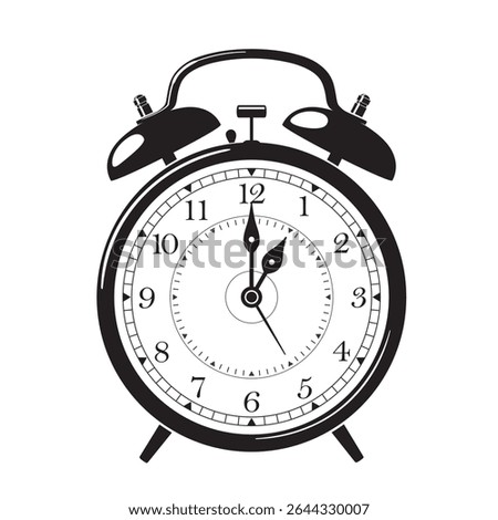 Classic Alarm Clock Icon in Black Show 1 o'clock, vector illustration isolated on white background, eps