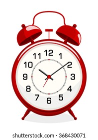 Classic alarm clock isolated on white vector. Flat colors. All elements sorted and grouped in layers