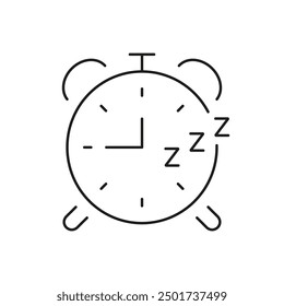 Classic Alarm Clock Line Icon, Sleep Timing Concept. Regular Sleep Schedules, Health, and Wellness. Isolated Vector Illustration.