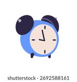 Classic alarm clock with noisy bells and round dial. Retro vintage style time accessory for morning wakeup. Old watch with ticking arrow. Flat vector illustration isolated on white background