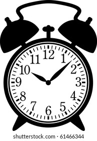 Classic Alarm Clock. Silhouette, Black On White