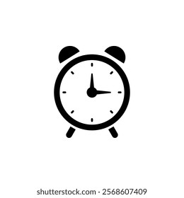 Classic Alarm Clock Solid Flat Vector Icon Isolated on White Background.
