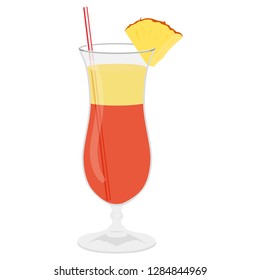 Classic alcohol cocktail drink isolated on white. Vector illustration. Tequilla Sunrise