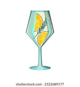 Classic alcoholic cocktail gin and tonic. Refreshing drink with lime and rosemary. Vector illustration on white background.