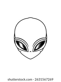 Classic alien with big eyes. Original vector illustration in vintage style. T-shirt design. Hand drawn, not AI