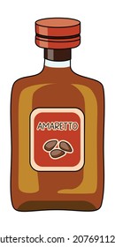 Classic Amaretto Italian sweet almond liquor in a bottle. Doodle cartoon hipster style vector illustration isolated on white background. Good for party card, posters, bar menu or alcohol cook book.