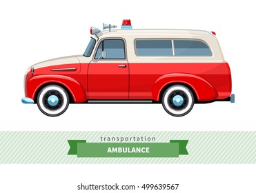 Classic ambulance wagon side view. Van vector isolated illustration