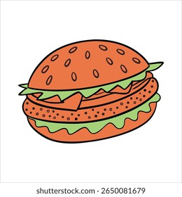 Classic american burger illustration with bold colors and clean lines