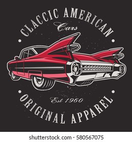 Classic american car on black background. Text is on the separate layer.