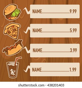 classic American fast food on wooden background for your menu