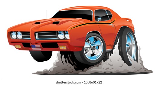 Classic American Muscle Car Cartoon Vector Illustration
