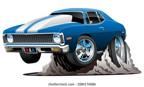 Classic American Muscle Car Cartoon Vector Illustration