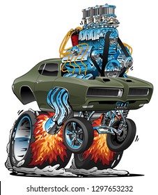Classic American Muscle Car Hot Rod Cartoon Vector Illustration