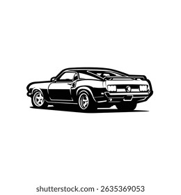 Classic American Muscle Car Rear View Vector Isolated