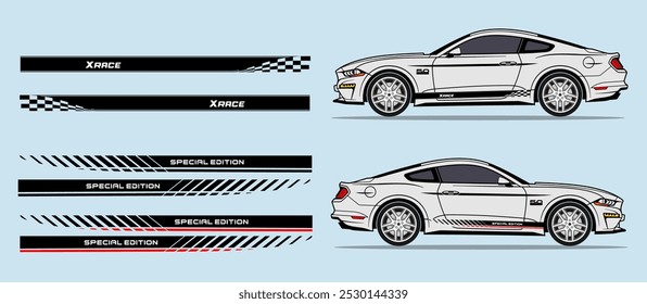 Classic american muscle car side door fender, stripe design. Auto vinyl decal template. 
Suitable for print or cut (Silhouette, cricut cameo etc.)
Scaling without loss of quality for different car mod