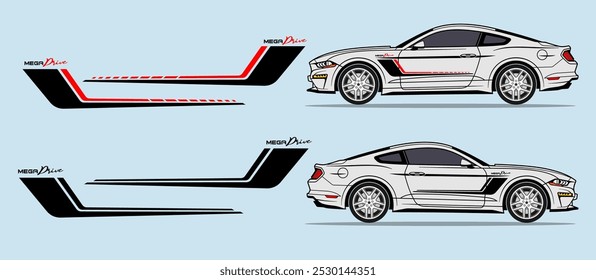 Classic american muscle car side door fender, stripe design. Auto vinyl decal template. 
Suitable for print or cut (Silhouette, cricut cameo etc.)
Scaling without loss of quality for different car mod