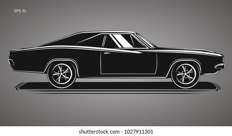 Classic american muscle car vector illustration. Powerfull vintage automobile. Legend car