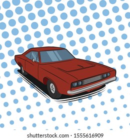 Classic american muscle car vector illustration. Powerfull vintage automobile. Legend car flat design. Pop art cartoon style