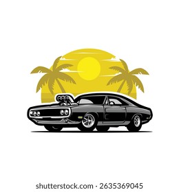Classic american muscle car vector art illustration isolated