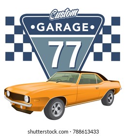 Classic American Muscle car vector illustration with badges