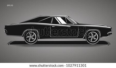 Classic american muscle car vector illustration. Powerfull vintage automobile. Legend car
